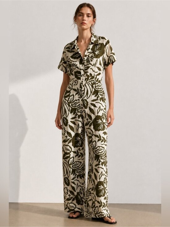 Grain de Malice Pants - Grain de Malice Tropical Floral Wide Leg Jumpsuit Size 42